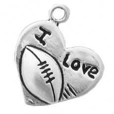 Charms. Sterling Silver, 16.9mm Width by 3.2mm Length by 19.4mm Height, I Love Football Charm. Quantity Per Pack: 1 Piece.