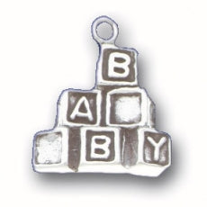 Charms. Sterling Silver, 16.9mm Width by 7.8mm Length by 18.9mm Height, Baby Blocks Charm. Quantity Per Pack: 1 Piece.