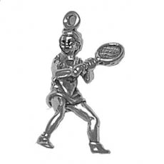 Charms. Sterling Silver, 12.9mm Width by 12.8mm Length by 24.5mm Height, Female Tennis Player Charm. Quantity Per Pack: 1 Piece.