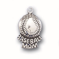 Charms. Sterling Silver, 12.8mm Width by 4.3mm Length by 19.7mm Height, Baseball Mom Charm. Quantity Per Pack: 1 Piece.