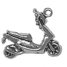 Charms. Sterling Silver, 18.6mm Width by 9.8mm Length by 15.7mm Height, Motor Scooter Charm. Quantity Per Pack: 1 Piece.