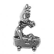 Charms. Sterling Silver, 12.7mm Width by 11.3mm Length by 19.8mm Height, Moose in Bathtub Charm. Quantity Per Pack: 1 Piece.