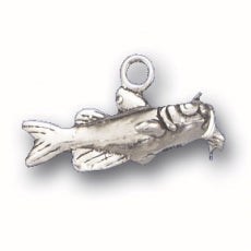 Charms. Sterling Silver, 18.5mm Width by 9.0mm Length by 9.4mm Height, Catfish Charm. Quantity Per Pack: 1 Piece.