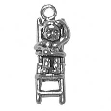 Charms. Sterling Silver, 8.4mm Width by 10.2mm Length by 22.8mm Height, Baby in High Chair Charm. Quantity Per Pack: 1 Piece.