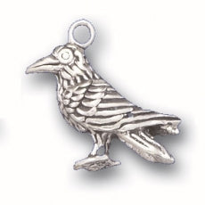 Charms. Sterling Silver, 19.8mm Width by 8.0mm Length by 18.0mm Height, Raven Charm. Quantity Per Pack: 1 Piece.