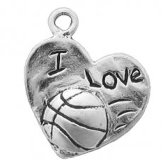 Charms. Sterling Silver, 16.2mm Width by 2.7mm Length by 18.6mm Height, I Love Basketball Charm. Quantity Per Pack: 1 Piece.