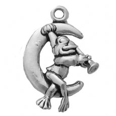 Charms. Sterling Silver, 14.3mm Width by 7.4mm Length by 20.9mm Height, Frog on Moon Charm. Quantity Per Pack: 1 Piece.