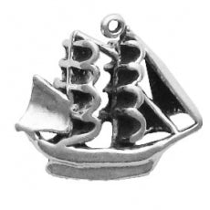 Charms. Sterling Silver, 22.1mm Width by 8.2mm Length by 19.9mm Height, Pirate Ship Charm. Quantity Per Pack: 1 Piece.