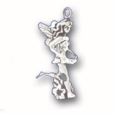 Charms. Sterling Silver, 12.9mm Width by 10.7mm Length by 24.2mm Height, Fairy With Flower Charm. Quantity Per Pack: 1 Piece.