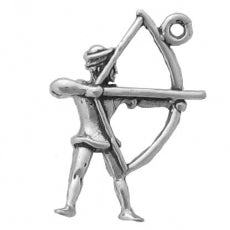 Charms. Sterling Silver, 15.6mm Width by 3.8mm Length by 21.0mm Height, Archer Charm. Quantity Per Pack: 1 Piece.