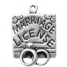 Charms. Sterling Silver, 15.2mm Width by 5.1mm Length by 21.3mm Height, Marriage License Charm. Quantity Per Pack: 1 Piece.