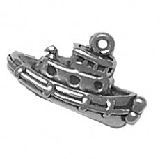 Charms. Sterling Silver, 19.0mm Width by 8.8mm Length by 10.8mm Height, Tug Boat Charm. Quantity Per Pack: 1 Piece.