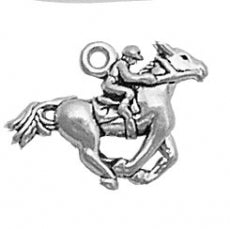 Charms. Sterling Silver, 19.0mm Width by 3.5mm Length by 13.9mm Height, Horse & Jockey Charm. Quantity Per Pack: 1 Piece.