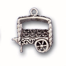 Charms. Sterling Silver, 18.9mm Width by 9.5mm Length by 20.8mm Height, Flower Cart Charm. Quantity Per Pack: 1 Piece.