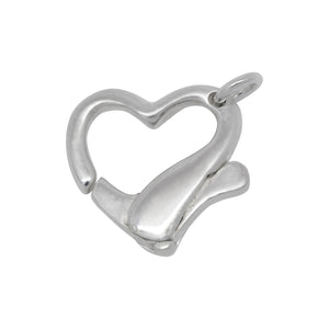 Clasps. Sterling Silver 13.4mm Height by 13.7mm Width by 3.4mm Length, Floating Heart Lobster Clasp With Open Ring. Quantity Per Pack: 4 Pieces.