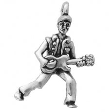 Charms. Sterling Silver, 5.7mm Width by 15.4mm Length by 21.8mm Height, Guitar Player Charm. Quantity Per Pack: 1 Piece.