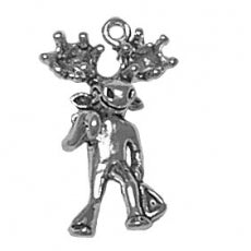 Charms. Sterling Silver, 13.6mm Width by 10.0mm Length by 21.6mm Height, Transient Moose Charm. Quantity Per Pack: 1 Piece.