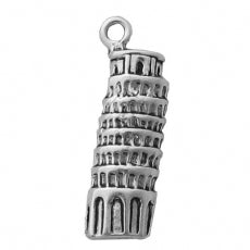 Charms. Sterling Silver, 8.8mm Width by 2.7mm Length by 25.7mm Height, Leaning Tower of Pisa Charm. Quantity Per Pack: 1 Piece.