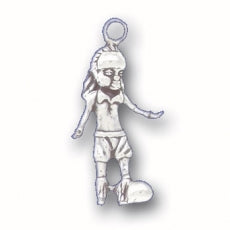 Charms. Sterling Silver, 13.2mm Width by 6.2mm Length by 24.3mm Height, Girl Soccer Player Charm. Quantity Per Pack: 1 Piece.