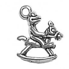 Charms. Sterling Silver, 10.8mm Width by 5.4mm Length by 13.9mm Height, Frog on Rocking Horse Charm. Quantity Per Pack: 1 Piece.