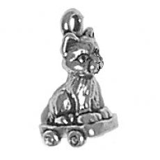 Charms. Sterling Silver, 7.2mm Width by 8.2mm Length by 14.7mm Height, Kitten on Cart Charm. Quantity Per Pack: 1 Piece.