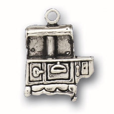 Charms. Sterling Silver, 16.2mm Width by 9.6mm Length by 21.1mm Height, Old Fashioned Stove Charm. Quantity Per Pack: 1 Piece.