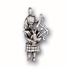 Charms. Sterling Silver, 7.9mm Width by 11.9mm Length by 24.3mm Height, Scotsman Playing Bagpipes Charm. Quantity Per Pack: 1 Piece.