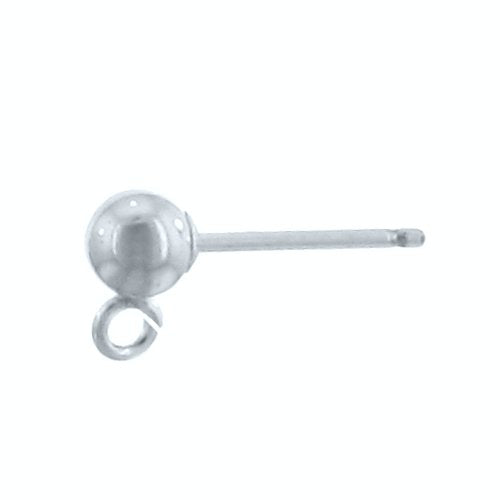 Ear Findings. Sterling Silver 5.0mm Ball Ear Post with 24.0 Gauge 2.6mm Open Ring towards the bottom. Quantity Per Pack: 20 Pieces