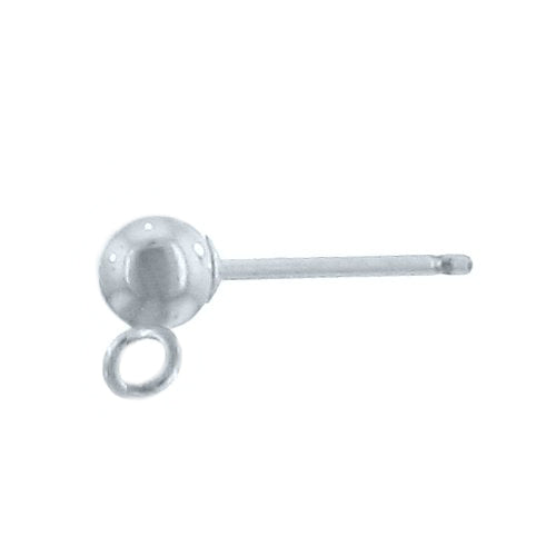 Ear Findings. Sterling Silver 6.0mm Ball Ear Post with 24.0 Gauge 2.5mm Open Ring towards the bottom. Quantity Per Pack: 8 Pieces