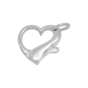 Clasps. Sterling Silver 20.1mm Height by 20.3mm Width by 5.2mm Length, Floating Heart Lobster Clasp With Open Ring. Quantity Per Pack: 2 Pieces.