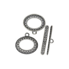 Load image into Gallery viewer, Sterling Silver, 20.4mm Width by 2.7mm Length by 20.1mm Height, Fancy Oval Toggle Clasp Ring and 28.1mm Width by 3.7mm Length, Fancy Toggle Clasp Bar. Quantity Per Pack: 1 Pair.
