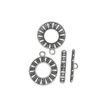 Load image into Gallery viewer, Sterling Silver, 17.9mm Width by 2.4mm Length by 21.7mm Height, Fancy Round Toggle Clasp Ring and 21.8mm Width by 3.6mm Length, Fancy Toggle Clasp Bar. Quantity Per Pack: 1 Pair.
