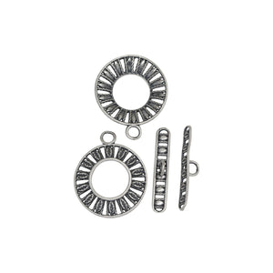 Sterling Silver, 17.9mm Width by 2.4mm Length by 21.7mm Height, Fancy Round Toggle Clasp Ring and 21.8mm Width by 3.6mm Length, Fancy Toggle Clasp Bar. Quantity Per Pack: 1 Pair.