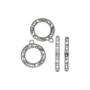 Sterling Silver, 20.4mm Width by 1.0mm Length by 24.0mm Height, Peace Round Toggle Clasp Ring and 29.9mm Width by 3.9mm Length, Peace Toggle Clasp Bar. Quantity Per Pack: 1 Pair.