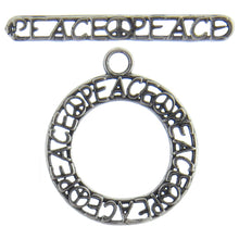 Load image into Gallery viewer, Sterling Silver, 20.4mm Width by 1.0mm Length by 24.0mm Height, Peace Round Toggle Clasp Ring and 29.9mm Width by 3.9mm Length, Peace Toggle Clasp Bar. Quantity Per Pack: 1 Pair.
