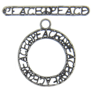 Sterling Silver, 20.4mm Width by 1.0mm Length by 24.0mm Height, Peace Round Toggle Clasp Ring and 29.9mm Width by 3.9mm Length, Peace Toggle Clasp Bar. Quantity Per Pack: 1 Pair.