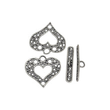 Load image into Gallery viewer, Sterling Silver, 19.6mm Width by 0.6mm Length by 18.4mm Height, Fancy Heart Toggle Clasp Ring and 20.9mm Width by 3.6mm Length, Fancy Toggle Clasp Bar. Quantity Per Pack: 1 Pair.
