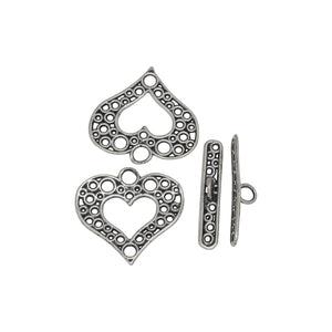 Sterling Silver, 19.6mm Width by 0.6mm Length by 18.4mm Height, Fancy Heart Toggle Clasp Ring and 20.9mm Width by 3.6mm Length, Fancy Toggle Clasp Bar. Quantity Per Pack: 1 Pair.