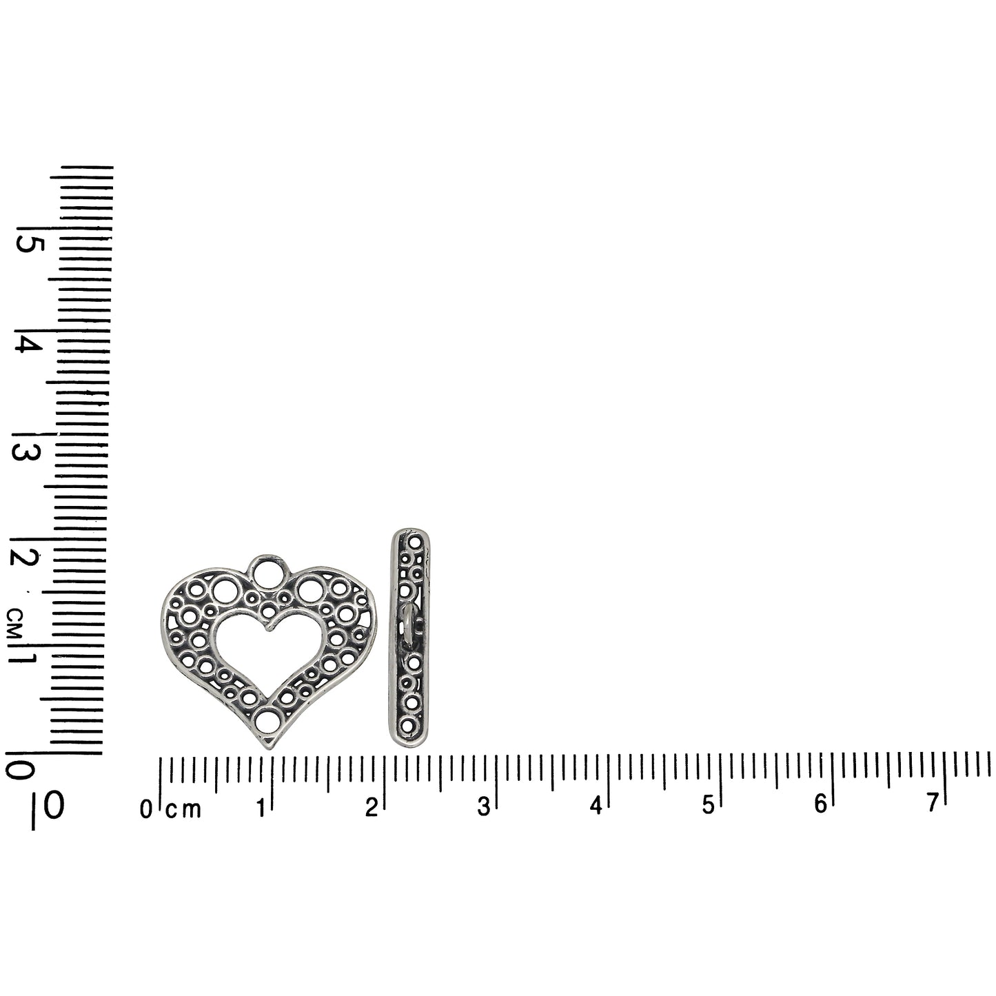 Sterling Silver, 19.6mm Width by 0.6mm Length by 18.4mm Height, Fancy Heart Toggle Clasp Ring and 20.9mm Width by 3.6mm Length, Fancy Toggle Clasp Bar. Quantity Per Pack: 1 Pair.