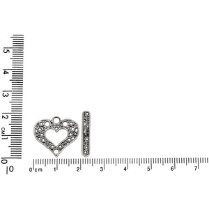 Sterling Silver, 19.6mm Width by 0.6mm Length by 18.4mm Height, Fancy Heart Toggle Clasp Ring and 20.9mm Width by 3.6mm Length, Fancy Toggle Clasp Bar. Quantity Per Pack: 1 Pair.