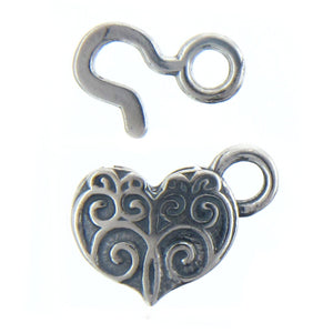 Sterling Silver, 13.9mm Width by 3.7mm Length by 10.7mm Height, Heart Eye with 7.6mm Width by 1.0mm Length by 11.3mm Height, Plain Hook, Fancy Hook & Eye Clasp. Quantity Per Pack: 1 Pair.