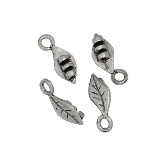 Sterling Silver, 5.7mm Width by 3.4mm Length by 15.1mm Height, Fancy Leaf Leather End Cap With 4.3mm Fix Ring. Quantity Per Pack: 4 Pieces.