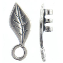 Load image into Gallery viewer, Sterling Silver, 5.7mm Width by 3.4mm Length by 15.1mm Height, Fancy Leaf Leather End Cap With 4.3mm Fix Ring. Quantity Per Pack: 4 Pieces.
