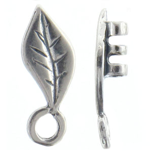 Sterling Silver, 5.7mm Width by 3.4mm Length by 15.1mm Height, Fancy Leaf Leather End Cap With 4.3mm Fix Ring. Quantity Per Pack: 4 Pieces.