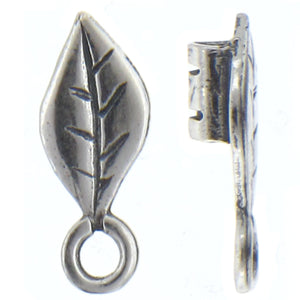 Sterling Silver, 6.0mm Width by 3.5mm Length by 15.1mm Height, Fancy Leaf Leather End Cap With 4.3mm Fix Ring. Quantity Per Pack: 4 Pieces.