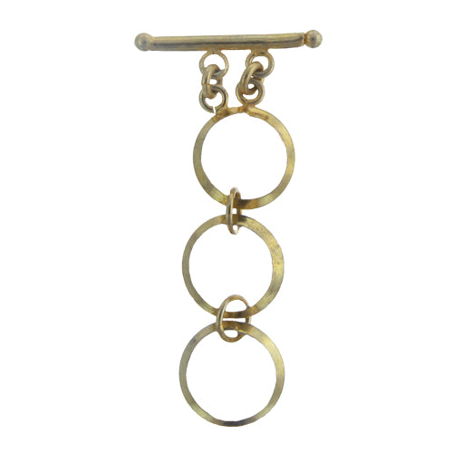 Sterling Silver Gold Plated / Vermiel, 13.8mm Width by 13.8mm Height, Fancy Round Toggle Clasp Triple Rings and 25.5mm Width, Fancy Toggle Clasp Bar. Quantity Per Pack: 1 Pair.