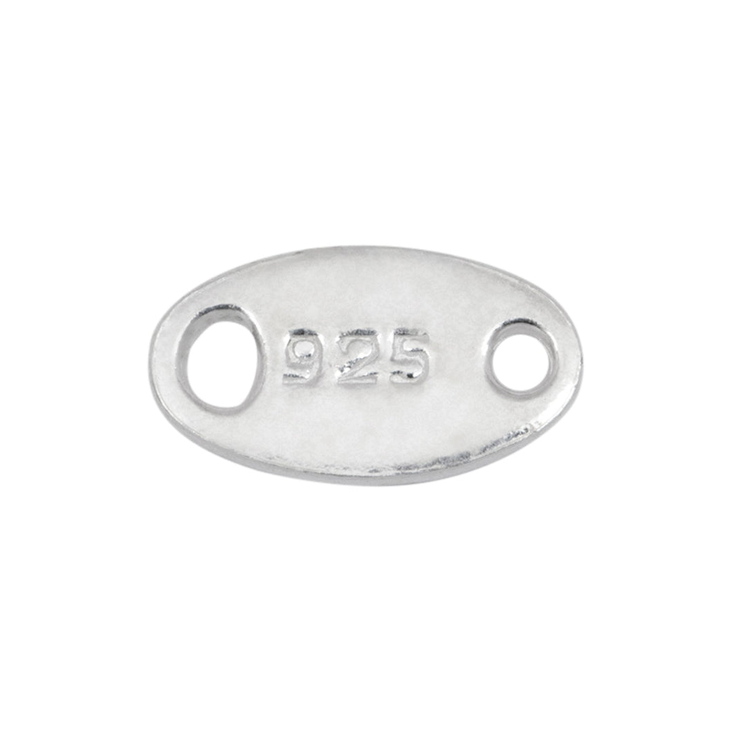 Tags. Sterling Silver 3.9mm by 7.0mm, Two hole Tag With 925 Stamp. Quantity Per Pack: 50 Pieces.