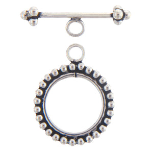 Sterling Silver Oxidized, 17.9mm Width by 1.8mm Length by 22.4mm Height, Beaded Round Toggle Clasp Ring and 24.4mm Width by 4.4mm Length, Beaded Toggle Clasp Bar. Quantity Per Pack: 1 Pair.