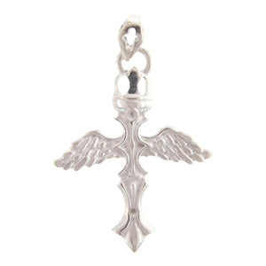 Sterling Silver, 35.8mm Width by 3.5mm Length by 46.1mm Height, Winged Cross Pendant. Quantity Per Pack: 1 Piece.