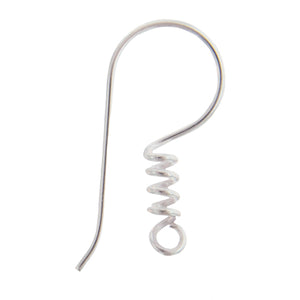 Sterling Silver, 20.0 Gauge, 25.1mm Width by 4.5mm Length by 24.4mm Height, Plain Ear Wire with Coil and 3.7mm Loop at bottom. Quantity Per Pack: 10 Pieces.